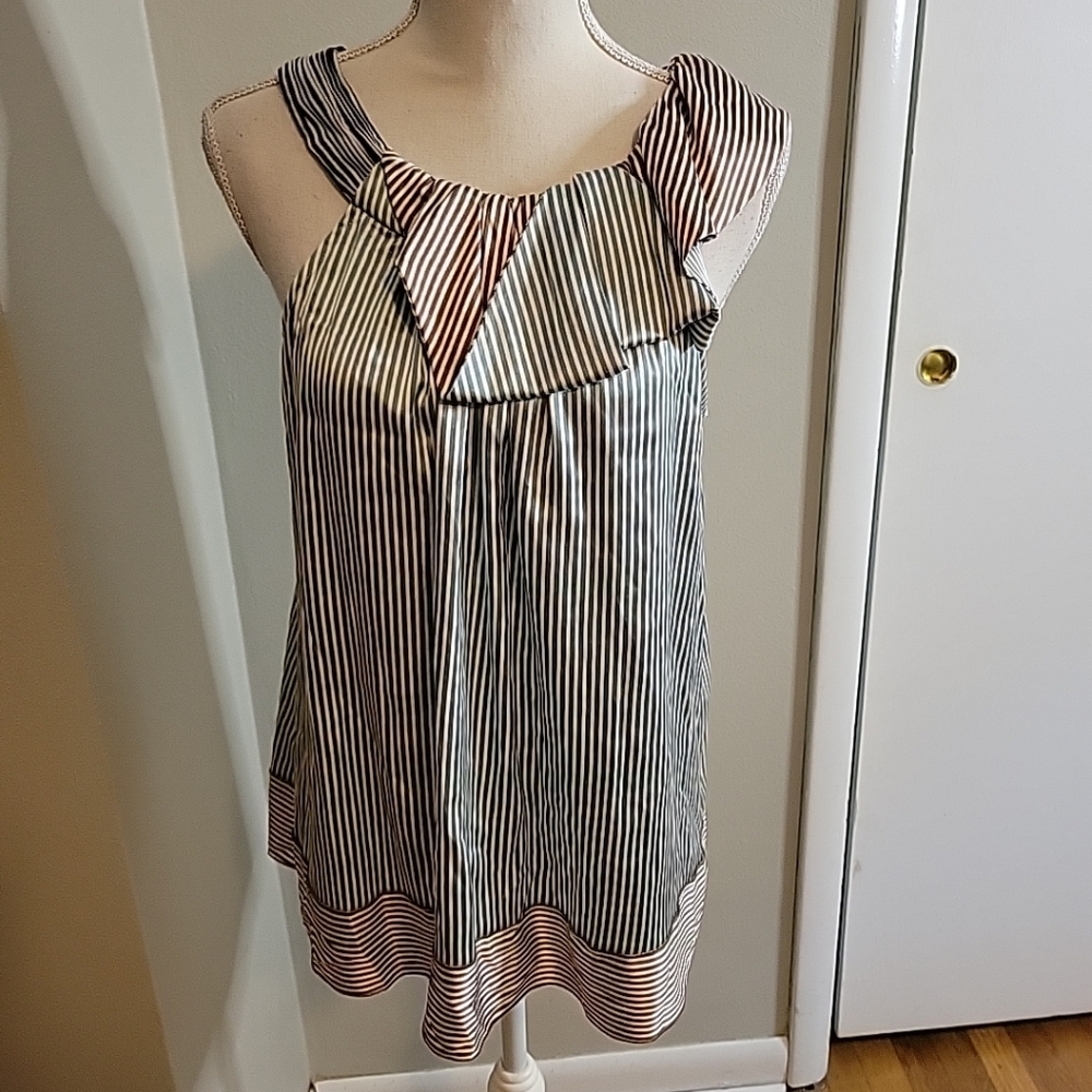 BCBG Max Azria Silk Halter Top Striped Green Brown White XS